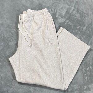 NWT SKIMS Oatmeal Heather Cotton Fleece Classic Straight Leg Pants, size XL